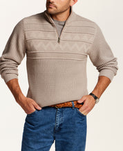 Textured Yoke Quarter-Zip Sweater in Bone