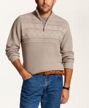 Textured Yoke Quarter-Zip Sweater in Bone