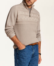 Textured Yoke Quarter-Zip Sweater in Bone