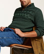 Textured Yoke Quarter-Zip Sweater in Botanical Green