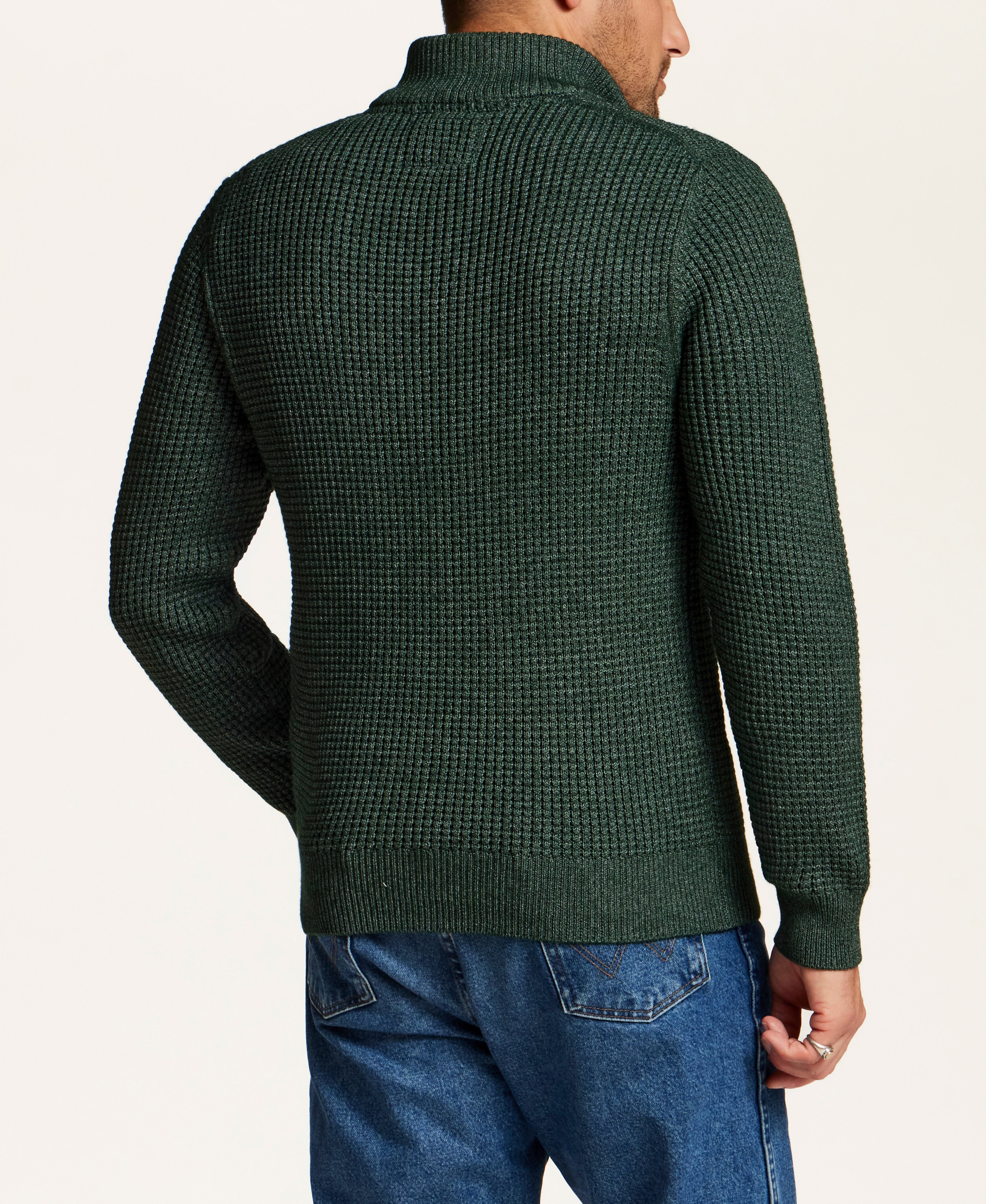 Textured Yoke Quarter-Zip Sweater in Botanical Green