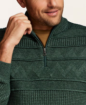 Textured Yoke Quarter-Zip Sweater in Botanical Green