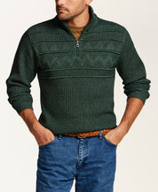 Textured Yoke Quarter-Zip Sweater in Botanical Green
