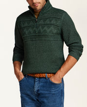 Textured Yoke Quarter-Zip Sweater in Botanical Green