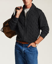 Shawl Collar Cable Sweater in Charcoal Heather