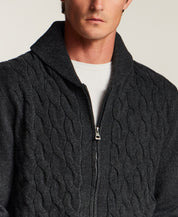Shawl Collar Cable Sweater in Charcoal Heather
