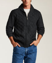 Shawl Collar Cable Sweater in Charcoal Heather