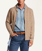 Shawl Collar Cable Sweater in Wooden