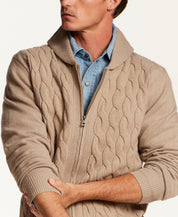 Shawl Collar Cable Sweater in Wooden