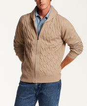 Shawl Collar Cable Sweater in Wooden