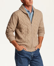 Shawl Collar Cable Sweater in Wooden