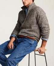 Donegal Marled Full-Zip Sweater in Chocolate