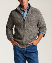 Donegal Marled Full-Zip Sweater in Chocolate