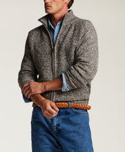 Donegal Marled Full-Zip Sweater in Chocolate