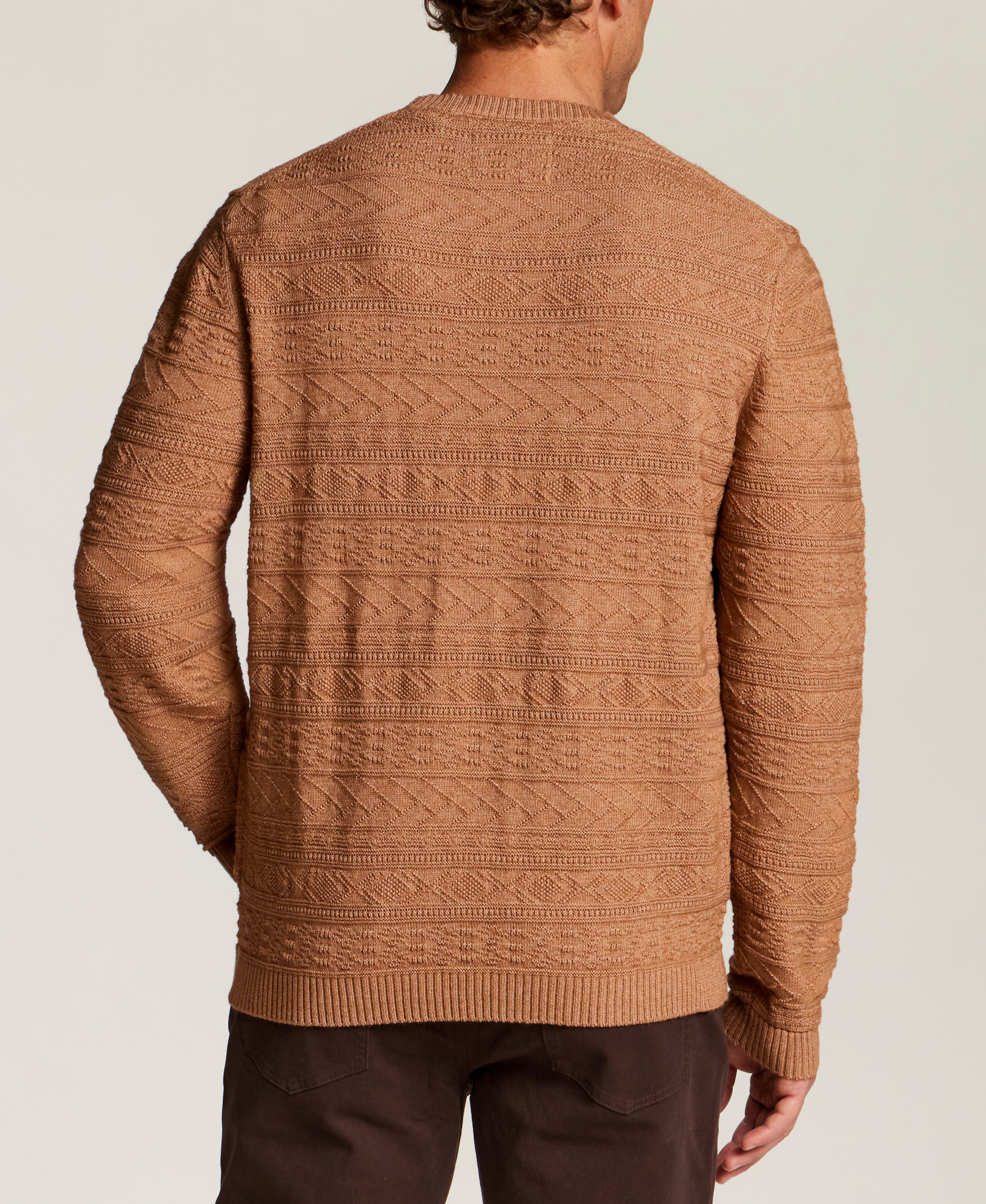 Textured Jacquard Crewneck Sweater in Almond