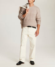Textured Jacquard Crewneck Sweater in Bone