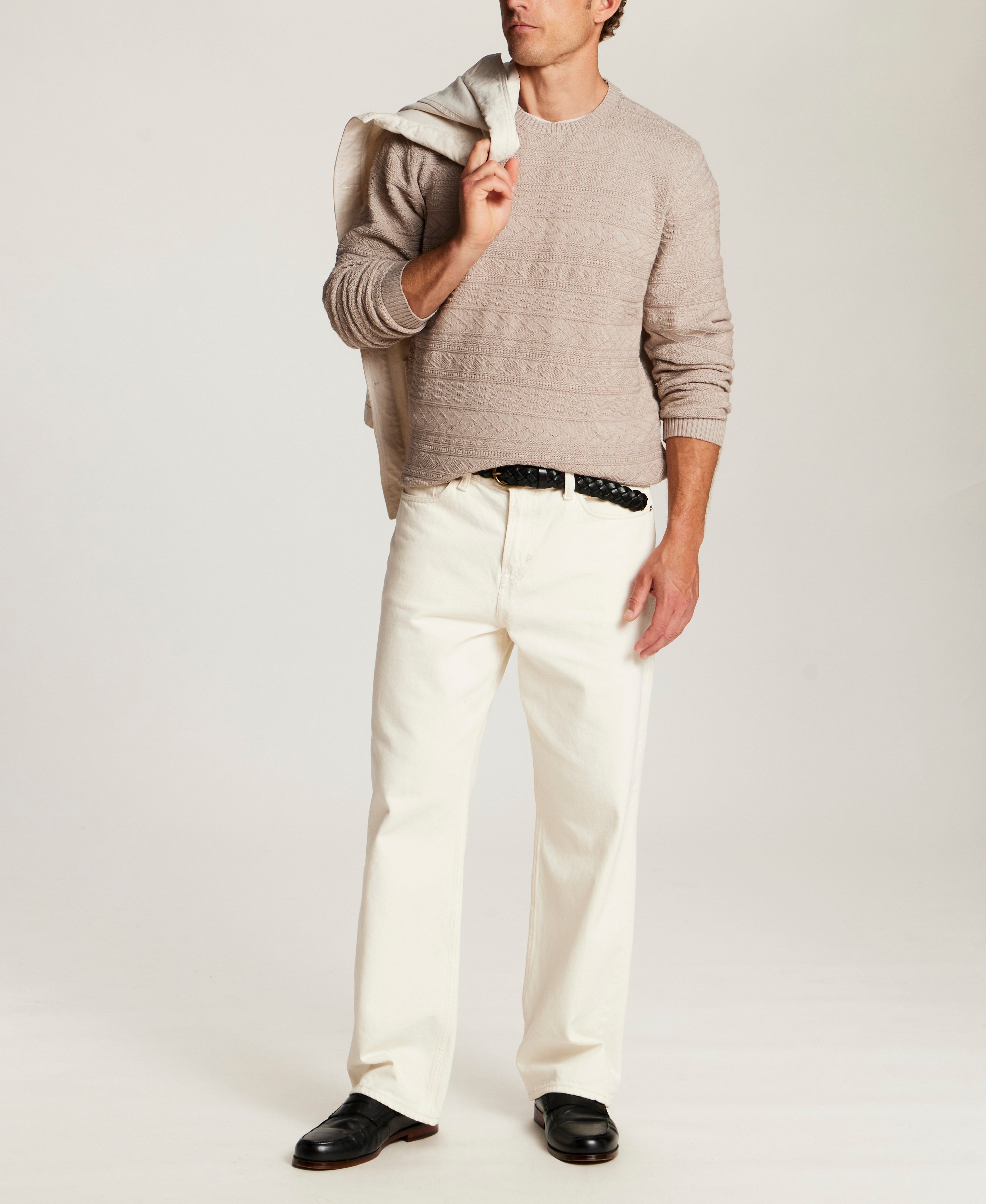 Textured Jacquard Crewneck Sweater in Bone