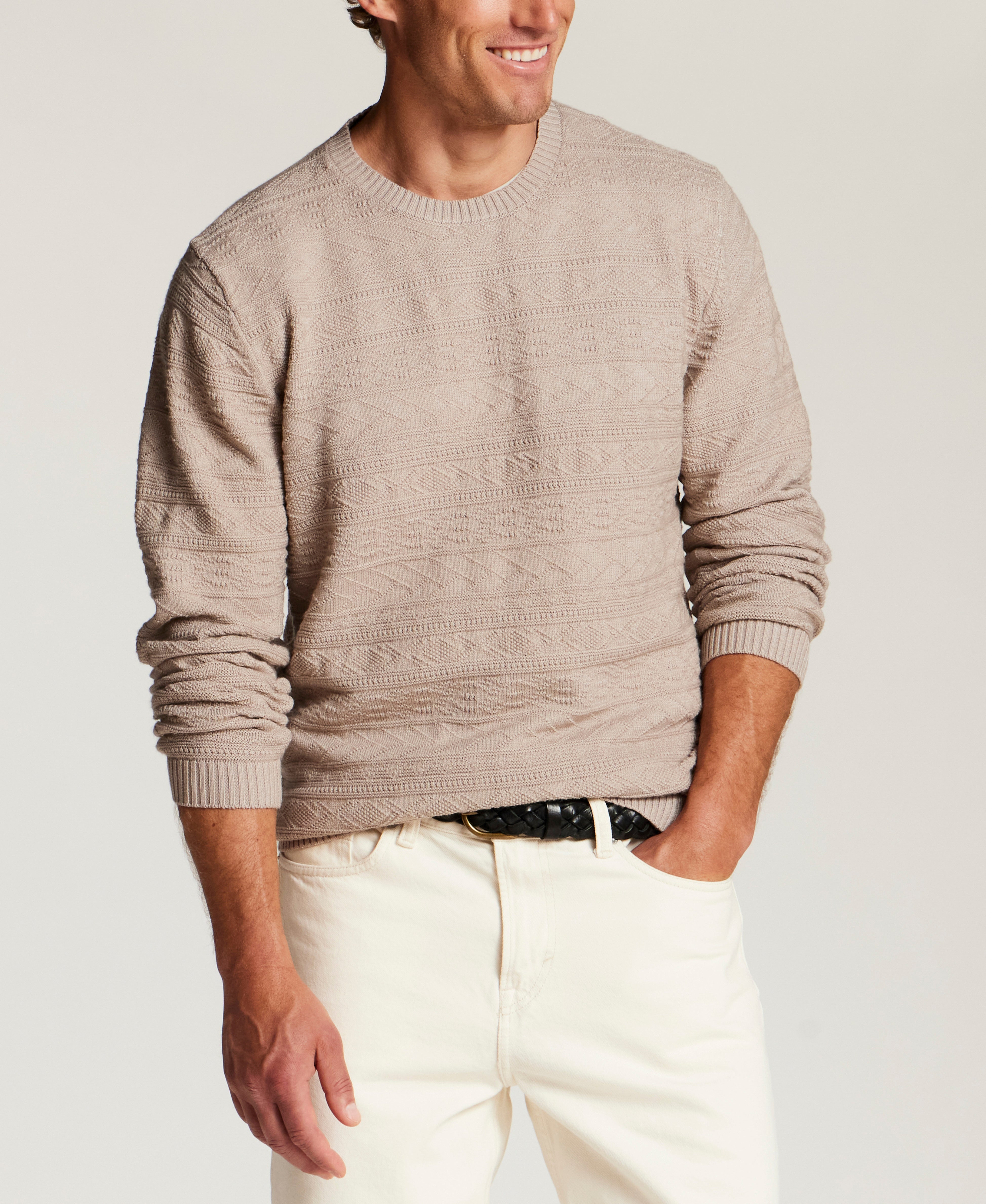 Textured Jacquard Crewneck Sweater in Bone