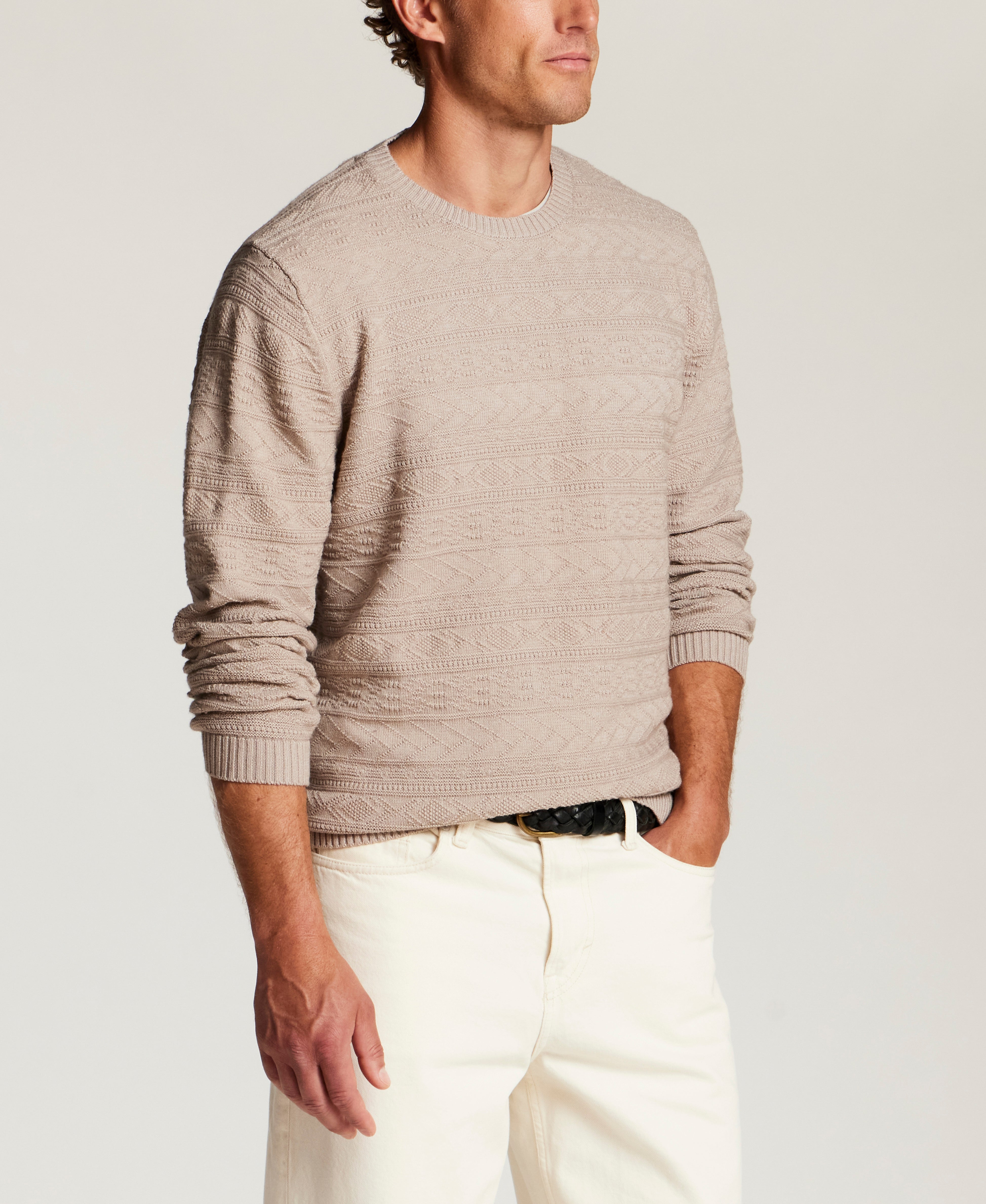 Textured Jacquard Crewneck Sweater in Bone