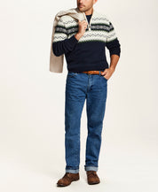Alpine Fair Isle Quarter-Zip Sweater in Dark Navy