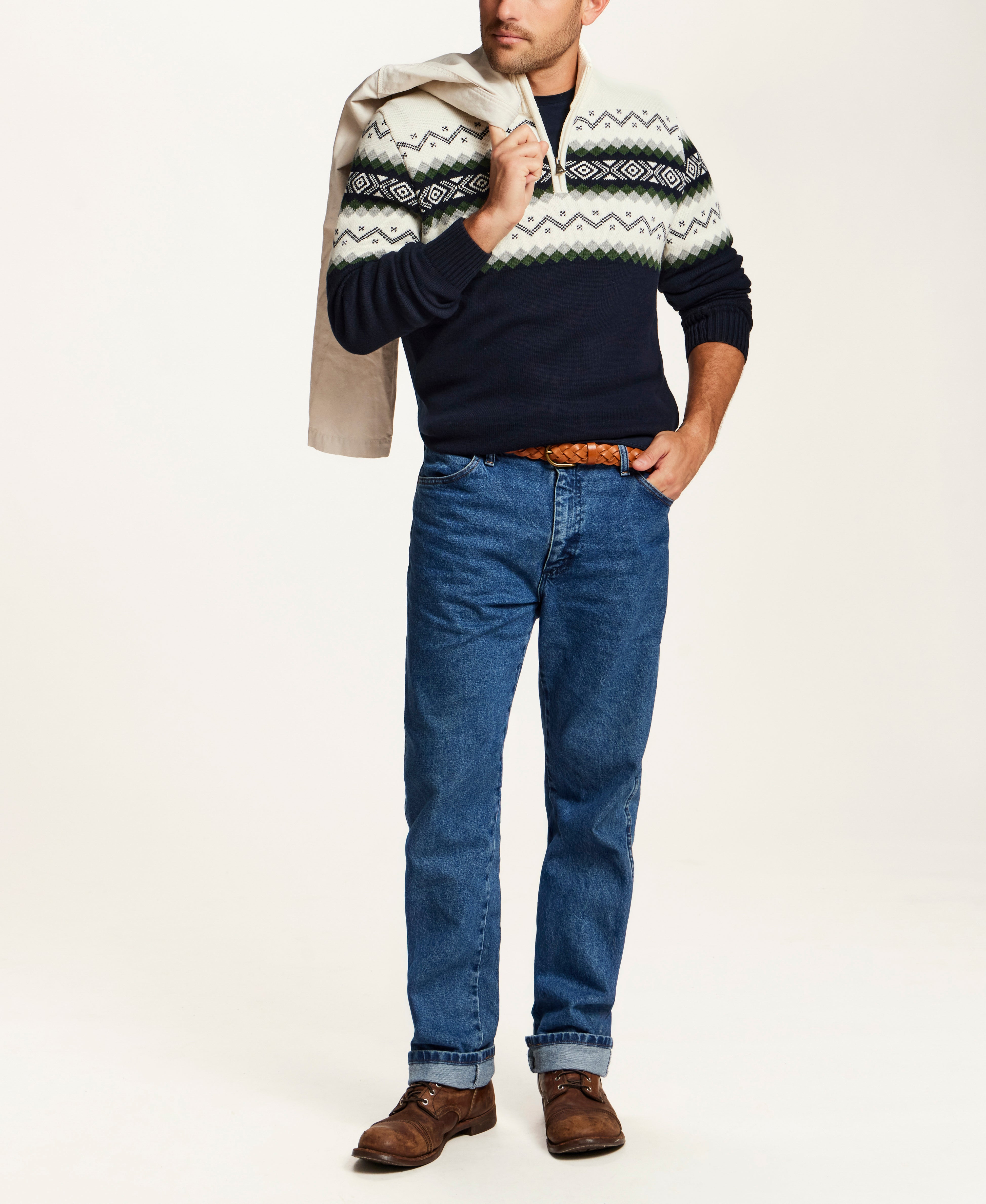 Alpine Fair Isle Quarter-Zip Sweater in Dark Navy