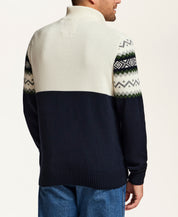 Alpine Fair Isle Quarter-Zip Sweater in Dark Navy