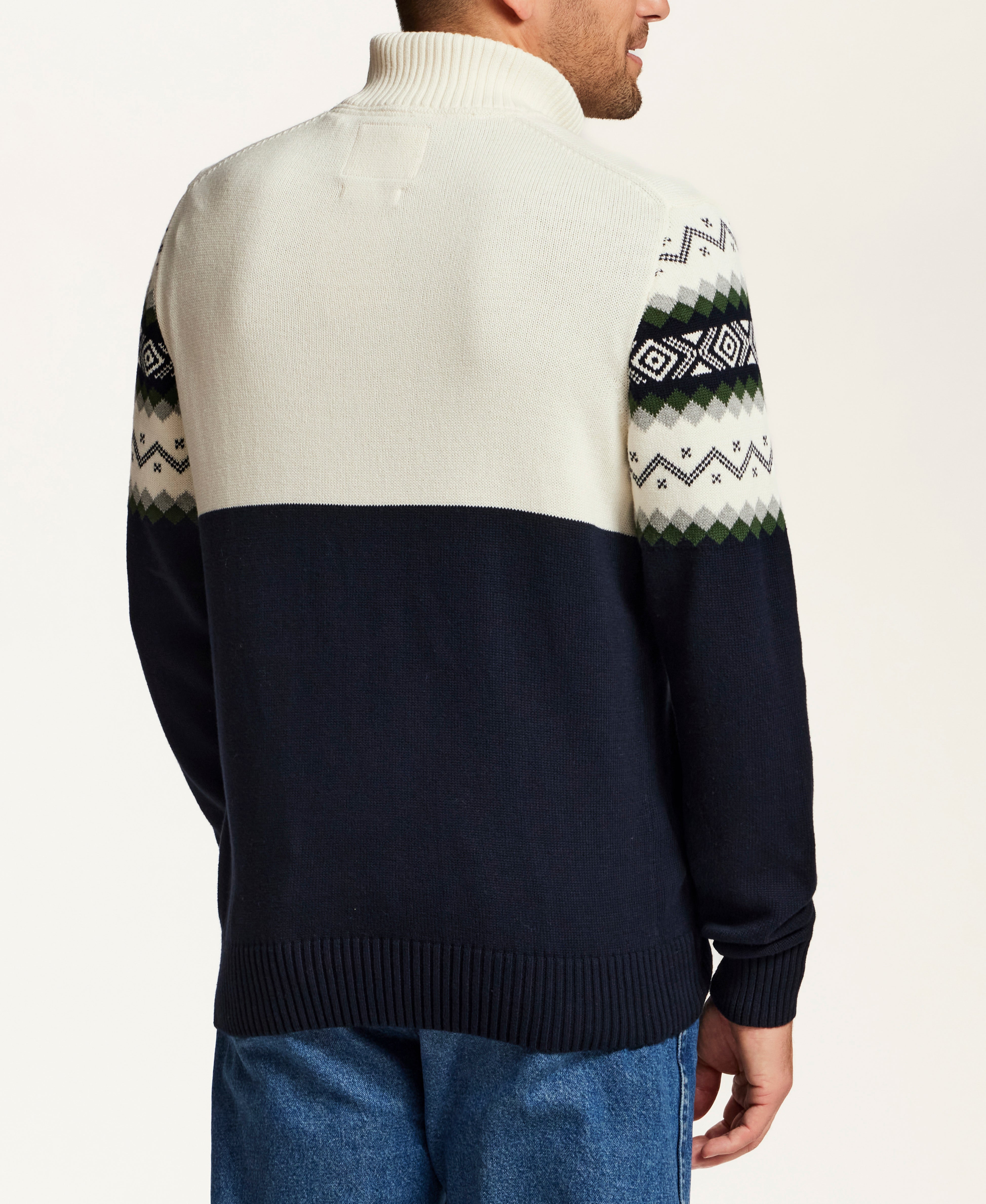 Alpine Fair Isle Quarter-Zip Sweater in Dark Navy