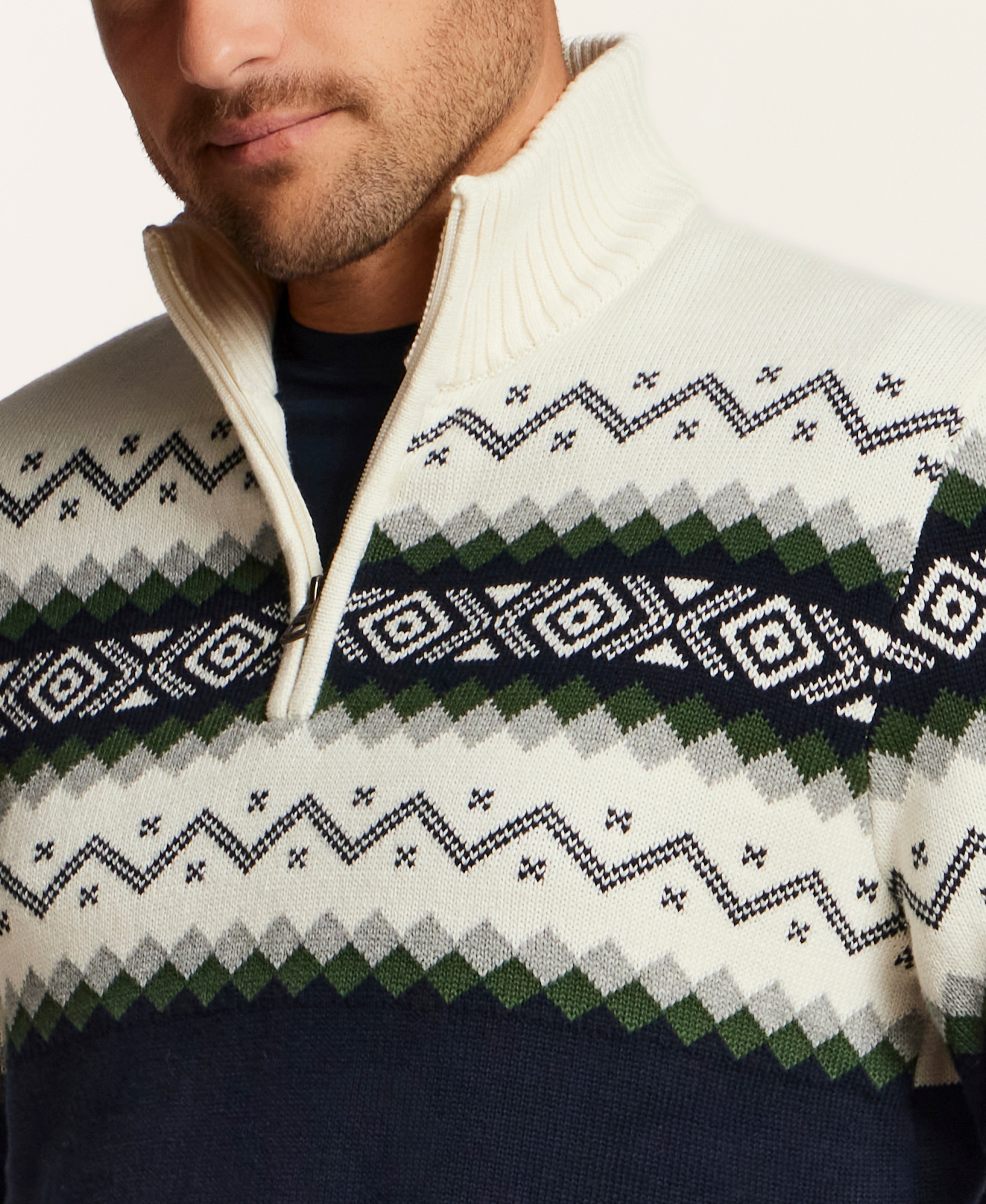 Alpine Fair Isle Quarter-Zip Sweater in Dark Navy