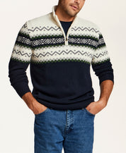 Alpine Fair Isle Quarter-Zip Sweater in Dark Navy