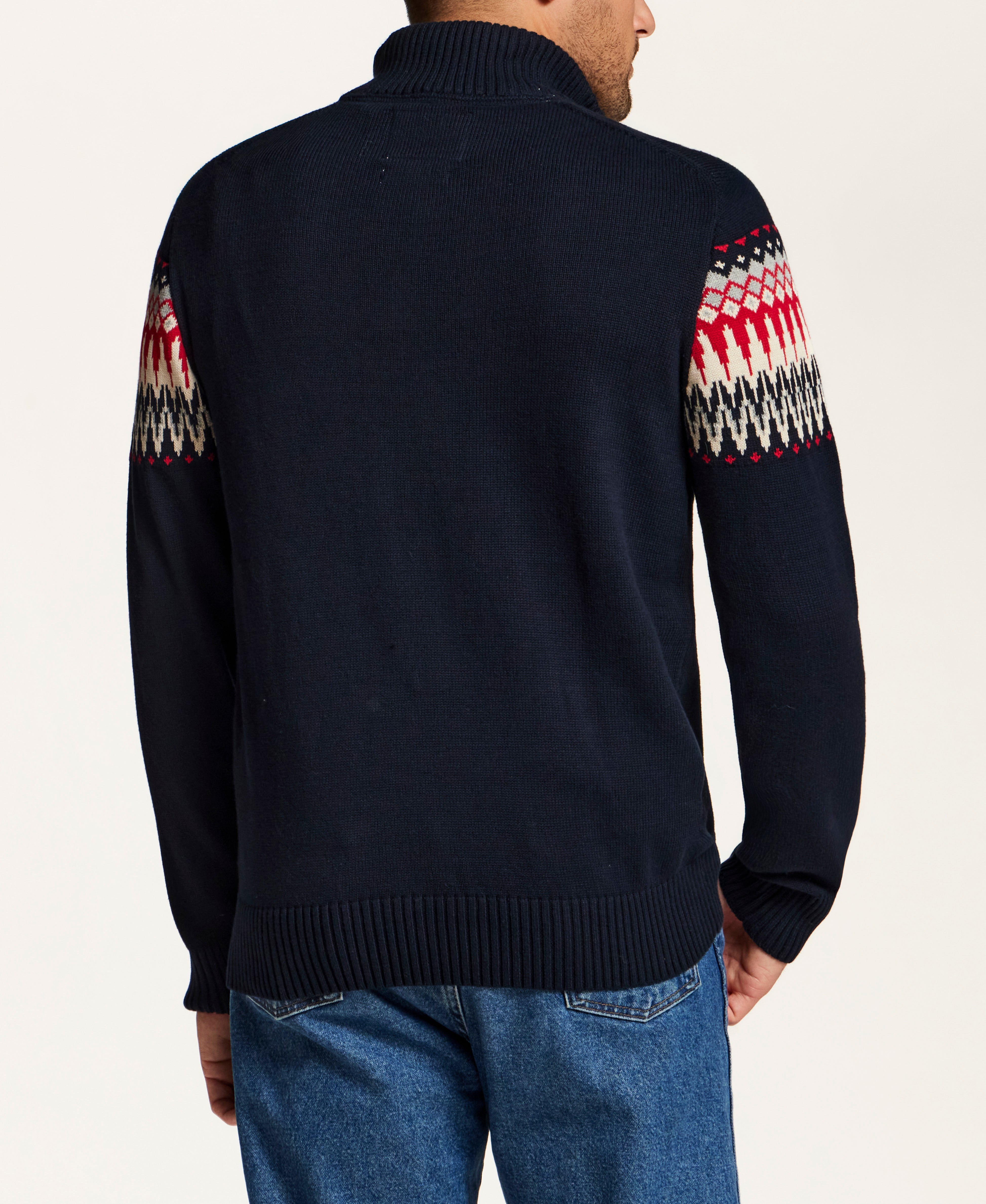 Nordic Yoke Quarter-Zip Sweater in Dark Navy