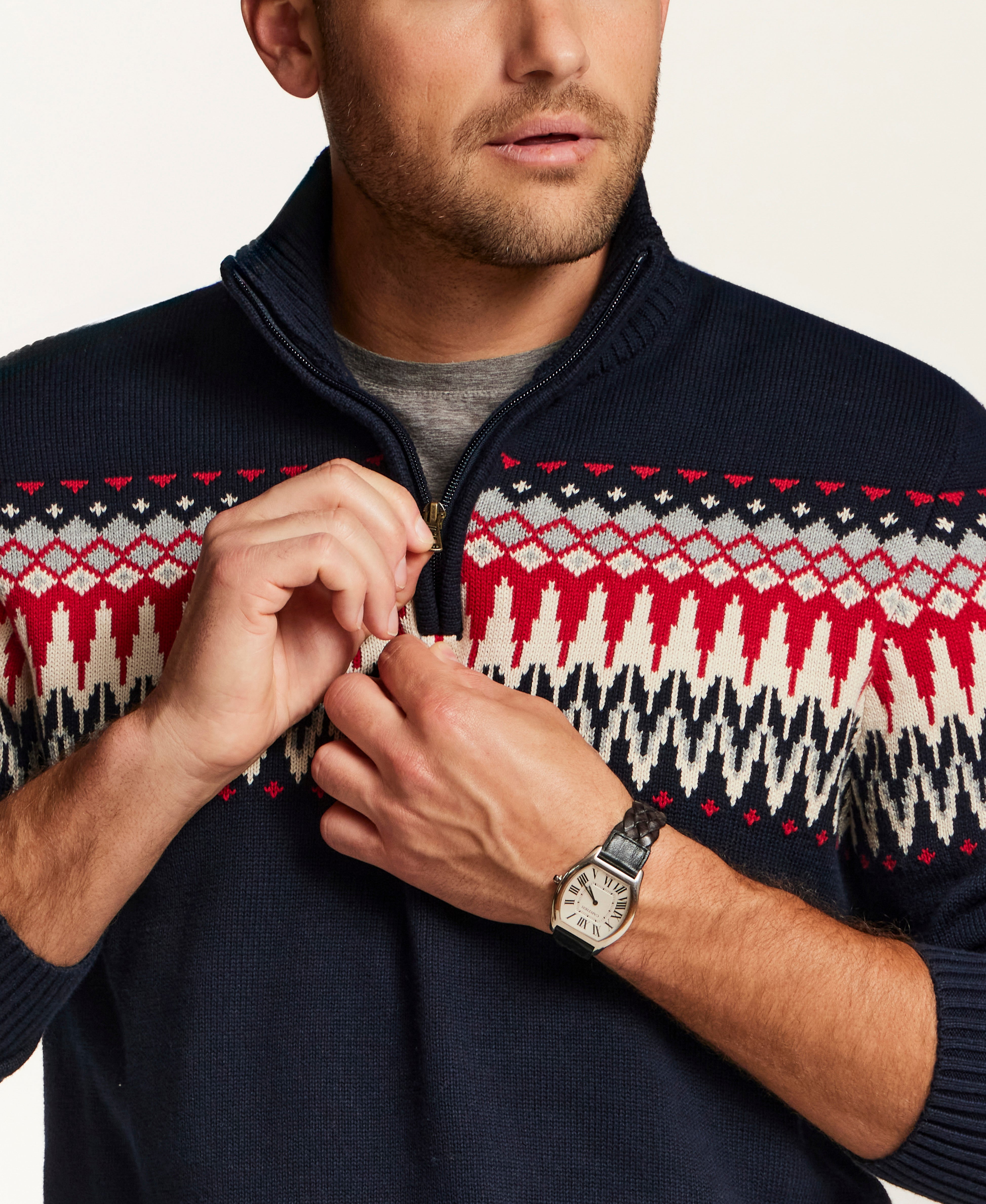 Nordic Yoke Quarter-Zip Sweater in Dark Navy