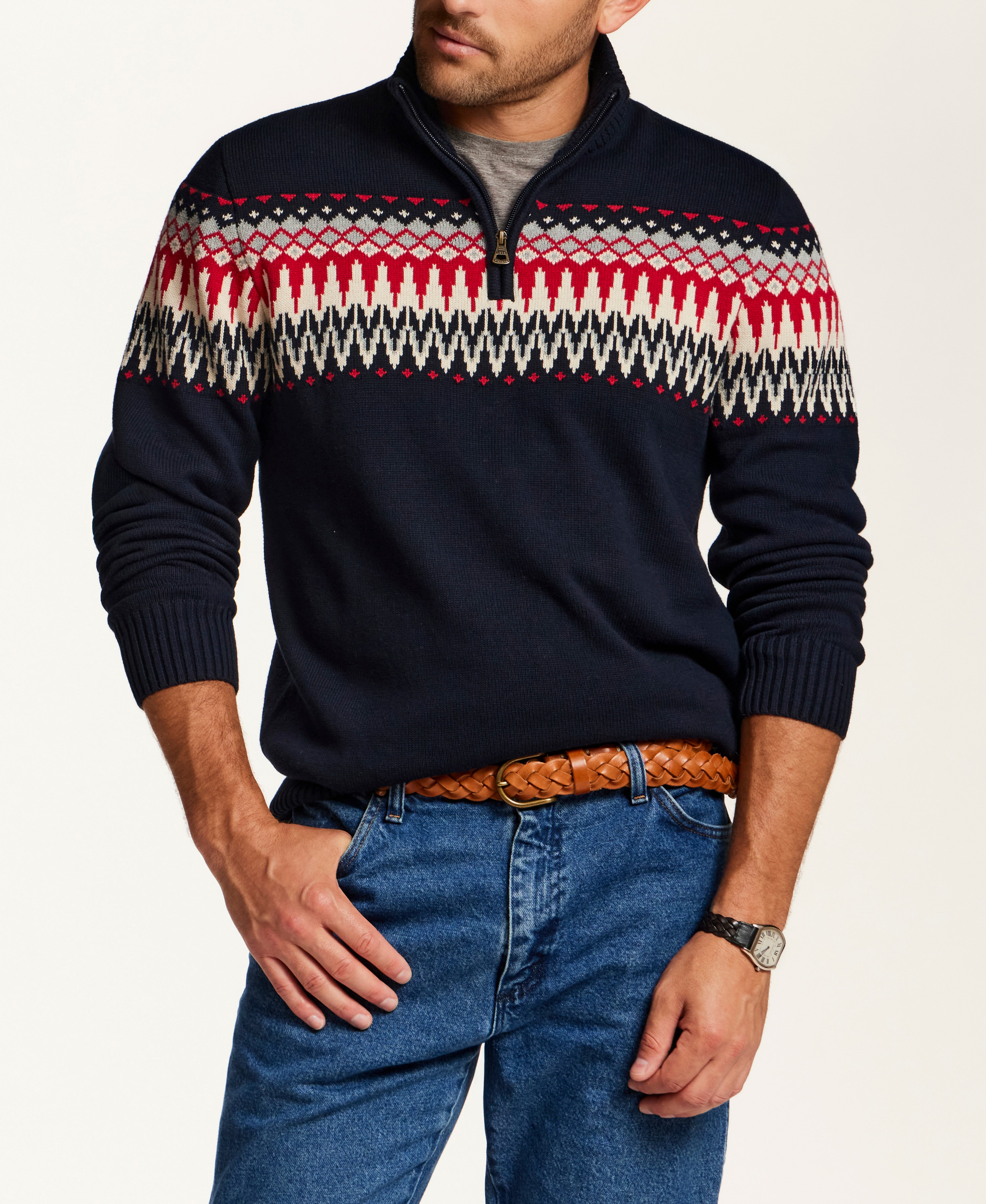 Nordic Yoke Quarter-Zip Sweater in Dark Navy