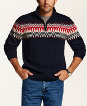 Nordic Yoke Quarter-Zip Sweater in Dark Navy