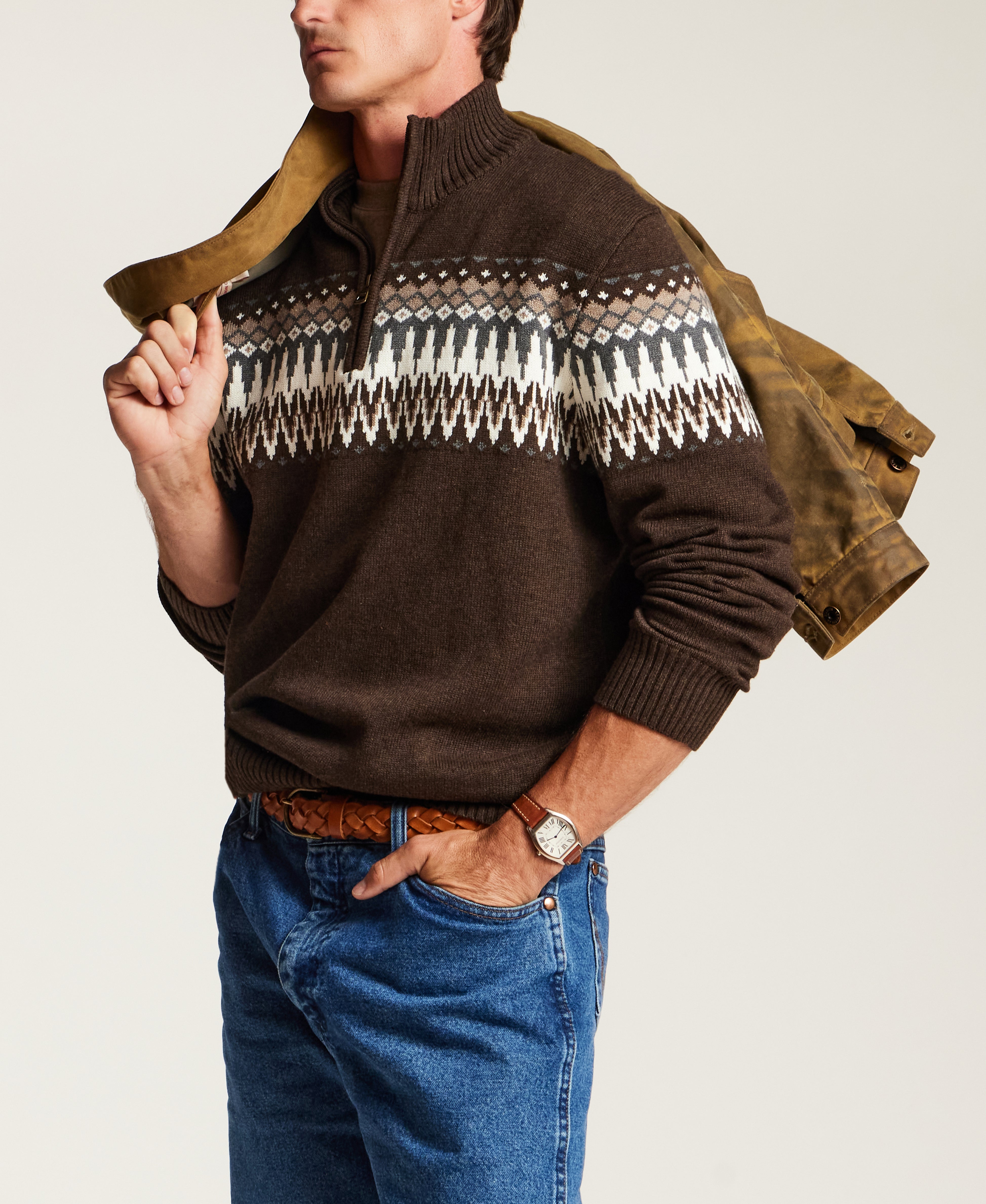 Nordic Yoke Quarter-Zip Sweater in Java