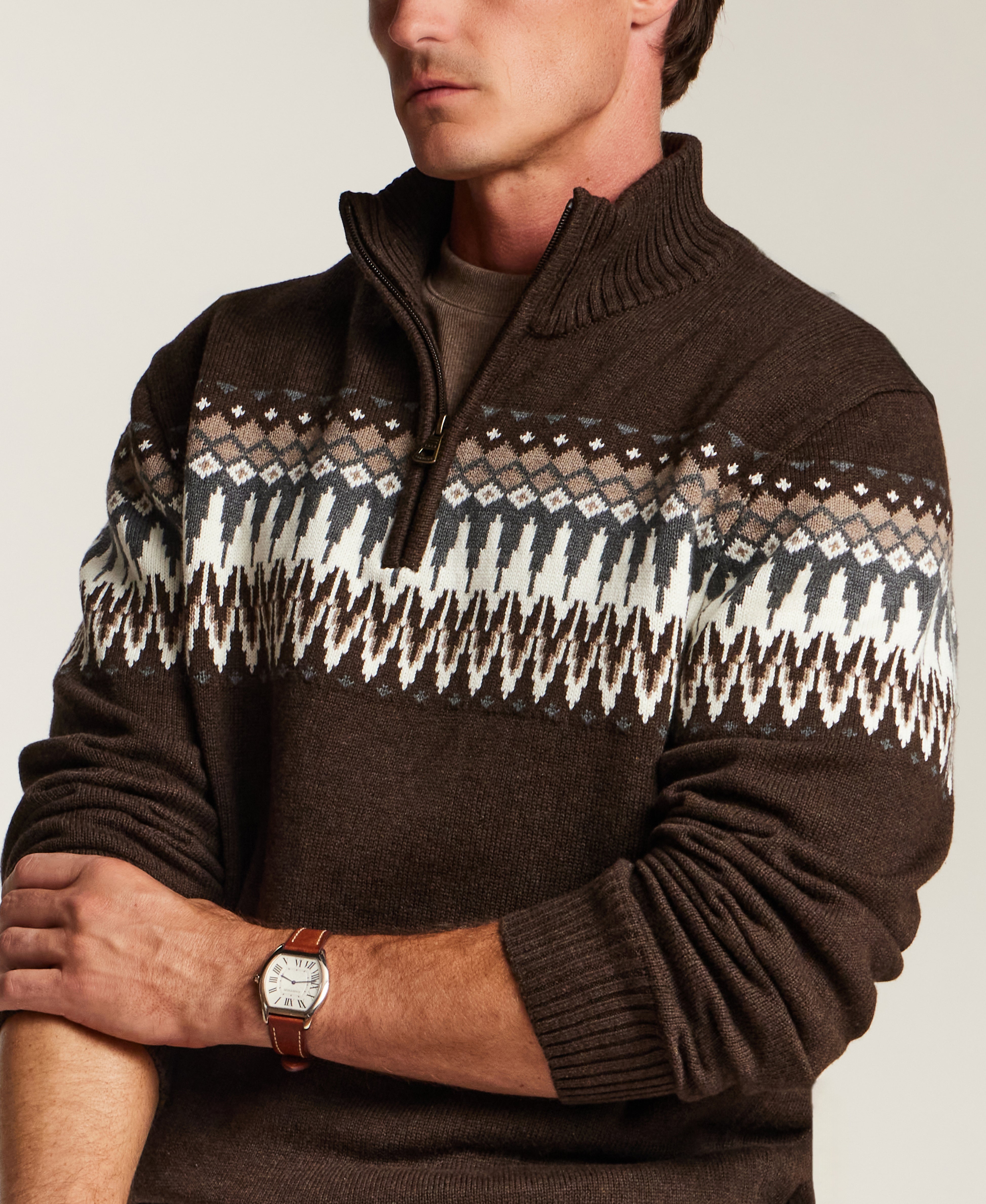 Nordic Yoke Quarter-Zip Sweater in Java