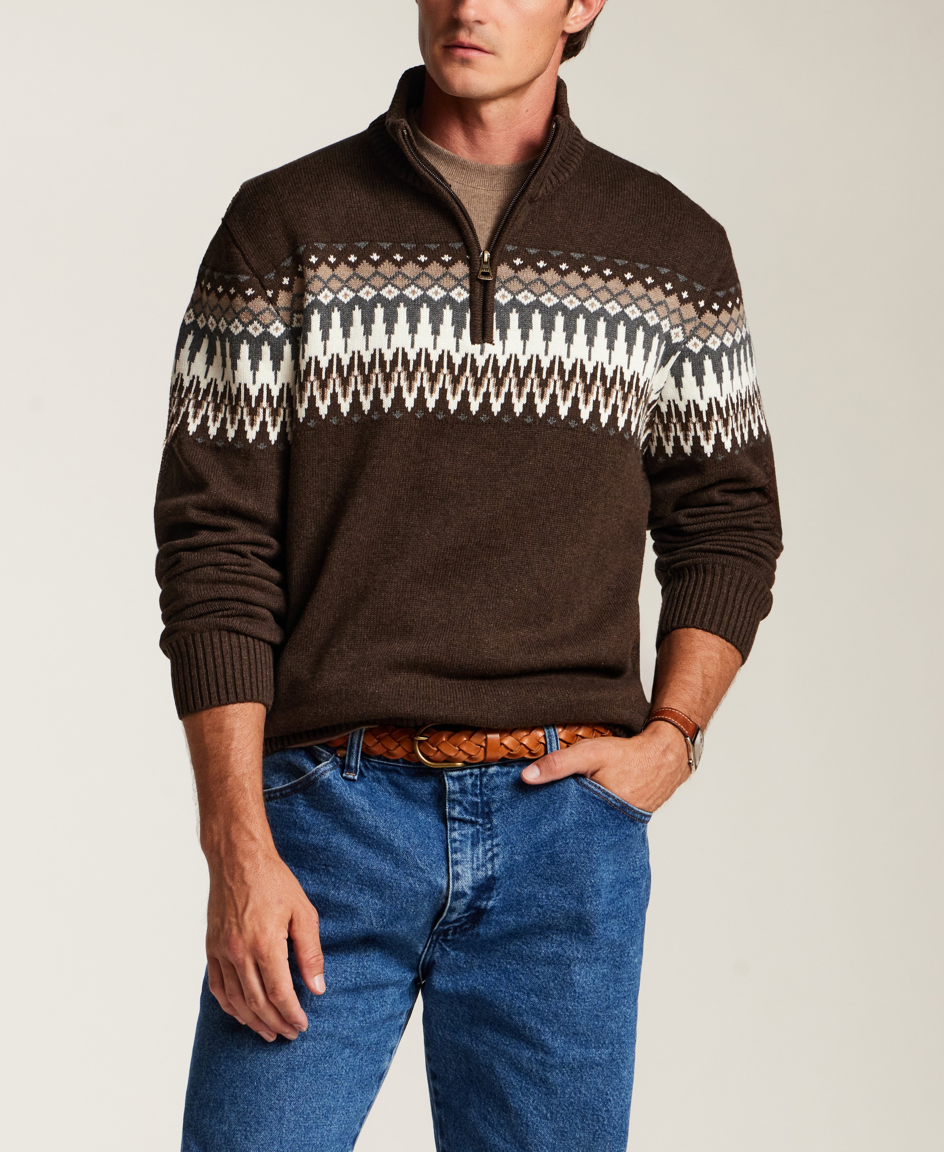 Nordic Yoke Quarter-Zip Sweater in Java