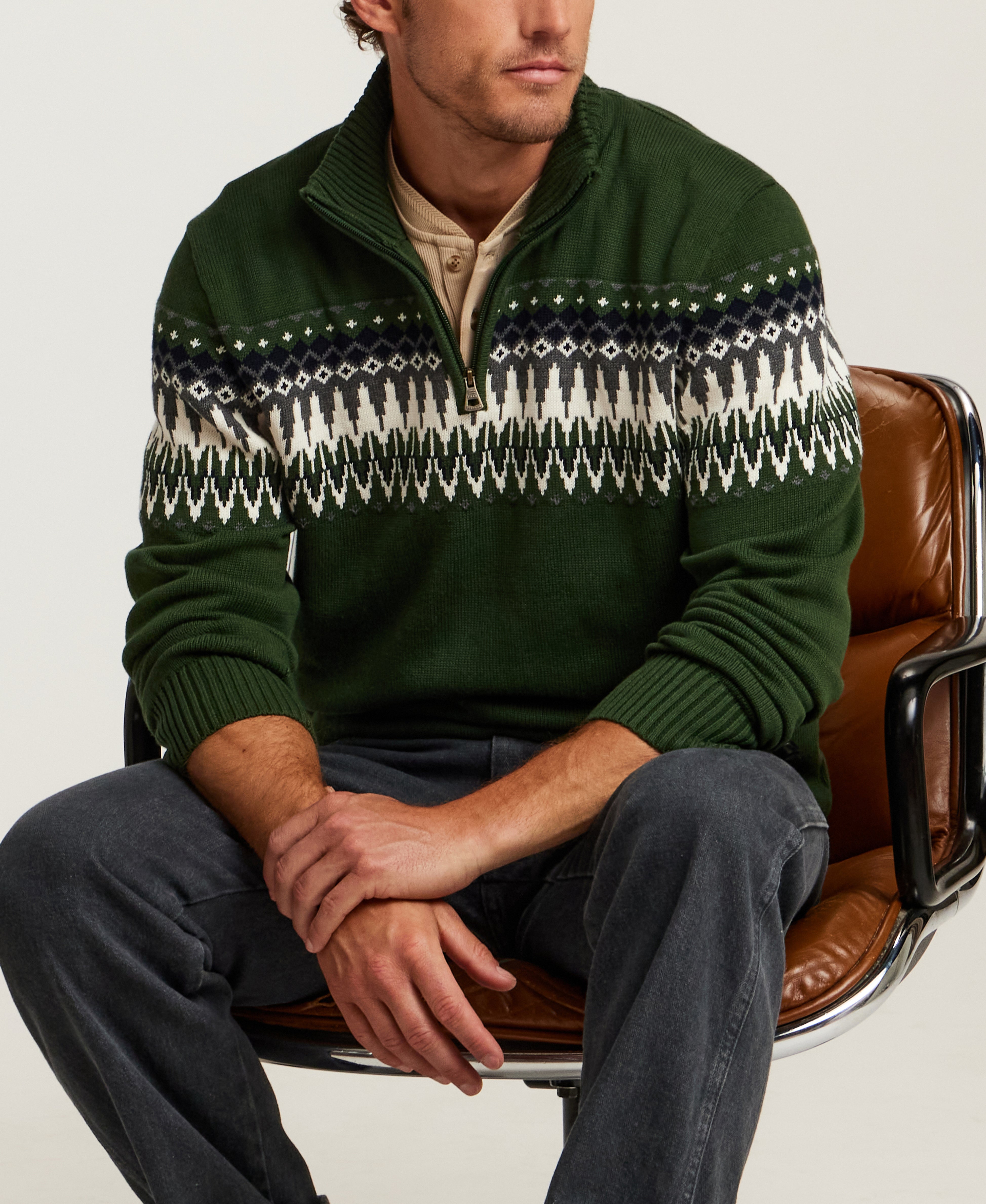 Nordic Yoke Quarter-Zip Sweater in Dark Navy in Mountain View