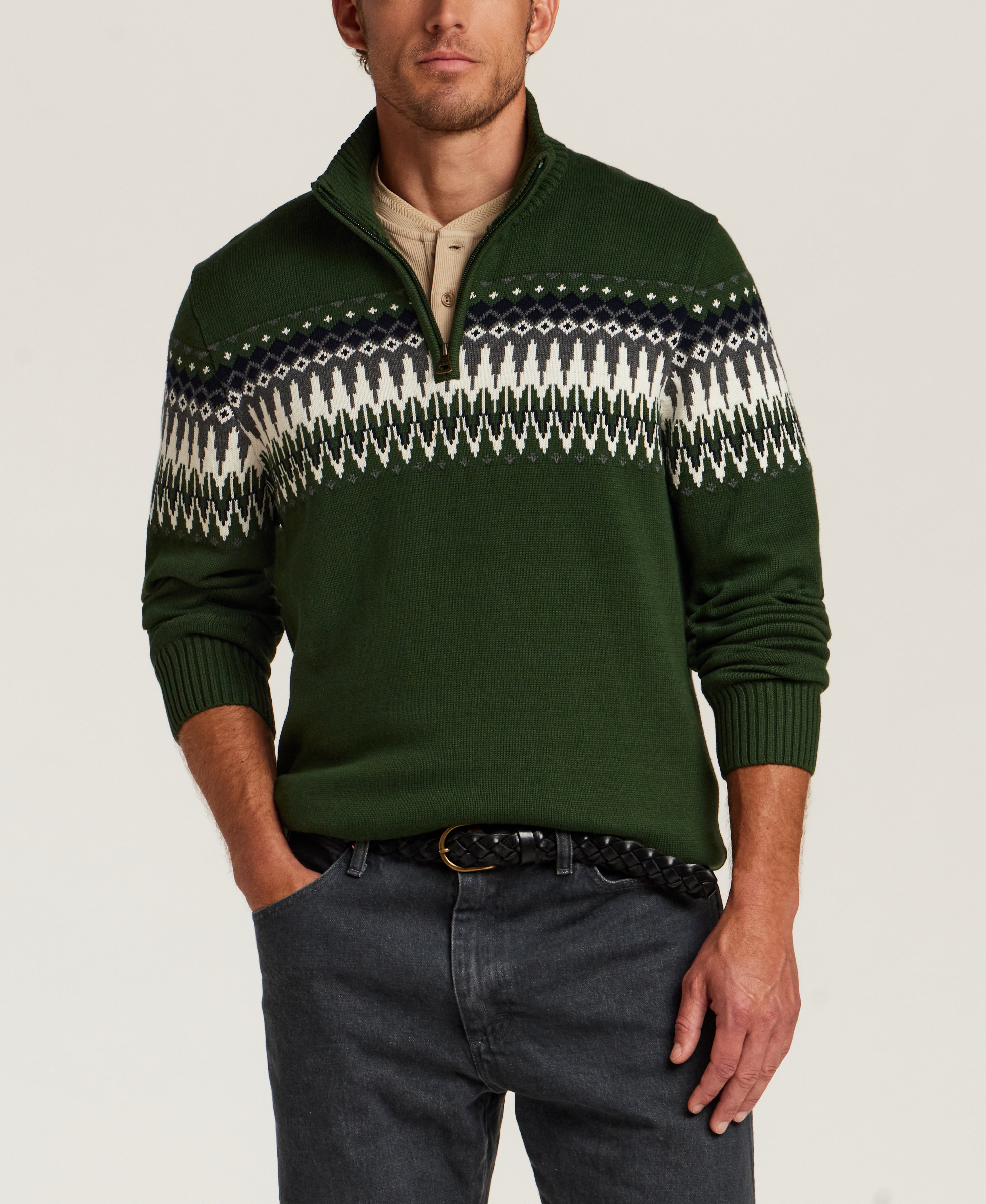 Nordic Yoke Quarter-Zip Sweater in Dark Navy in Mountain View