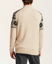 Snowflake Fair Isle Quarter-Zip Sweater in Beige