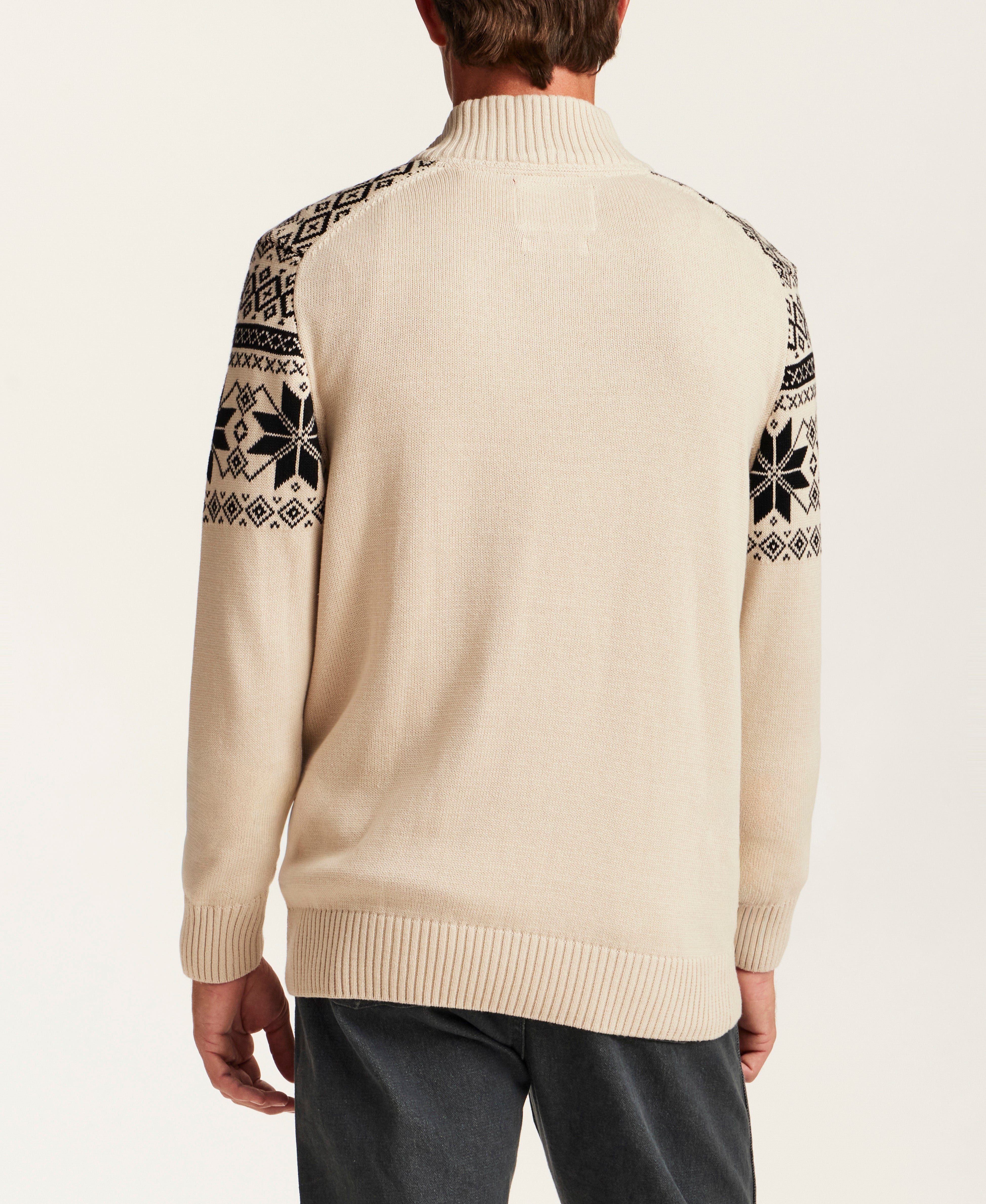 Snowflake Fair Isle Quarter-Zip Sweater in Beige