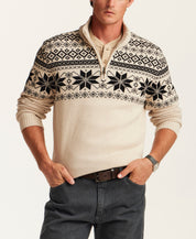 Snowflake Fair Isle Quarter-Zip Sweater in Beige