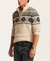 Snowflake Fair Isle Quarter-Zip Sweater in Beige