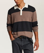 Cotton-Cashmere Rugby Sweater in Mocha Heather