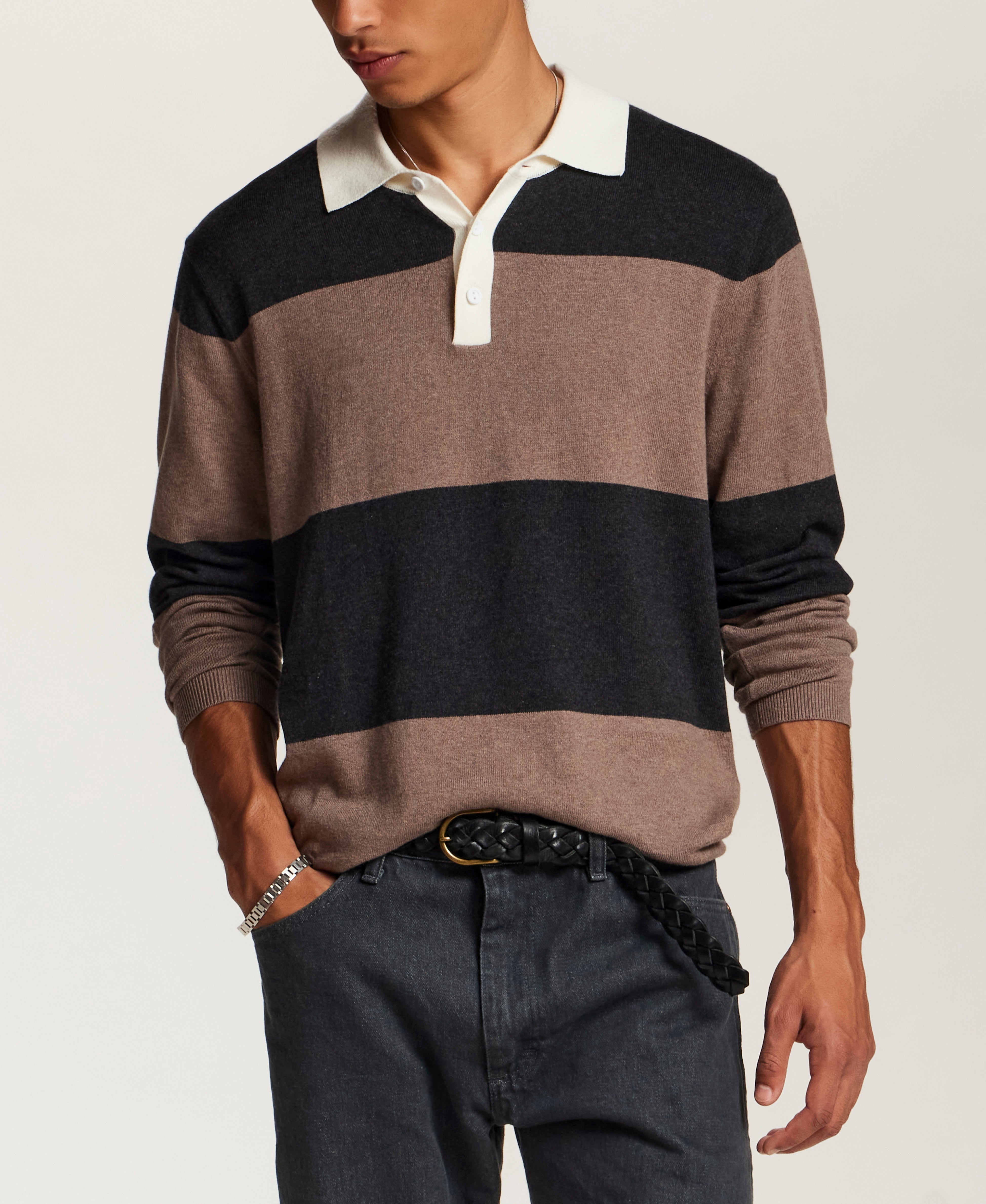 Cotton-Cashmere Rugby Sweater in Mocha Heather