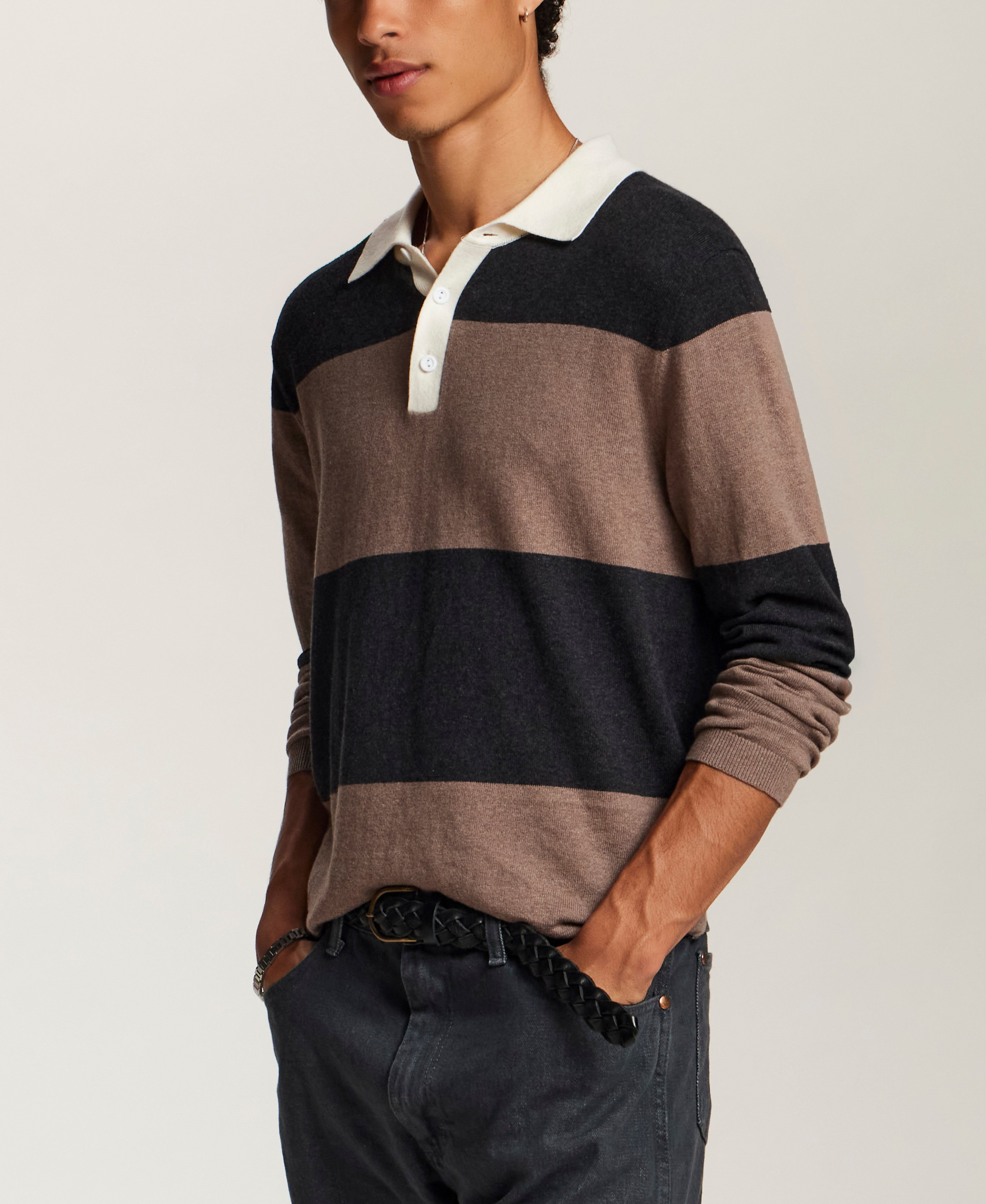 Cotton-Cashmere Rugby Sweater in Mocha Heather