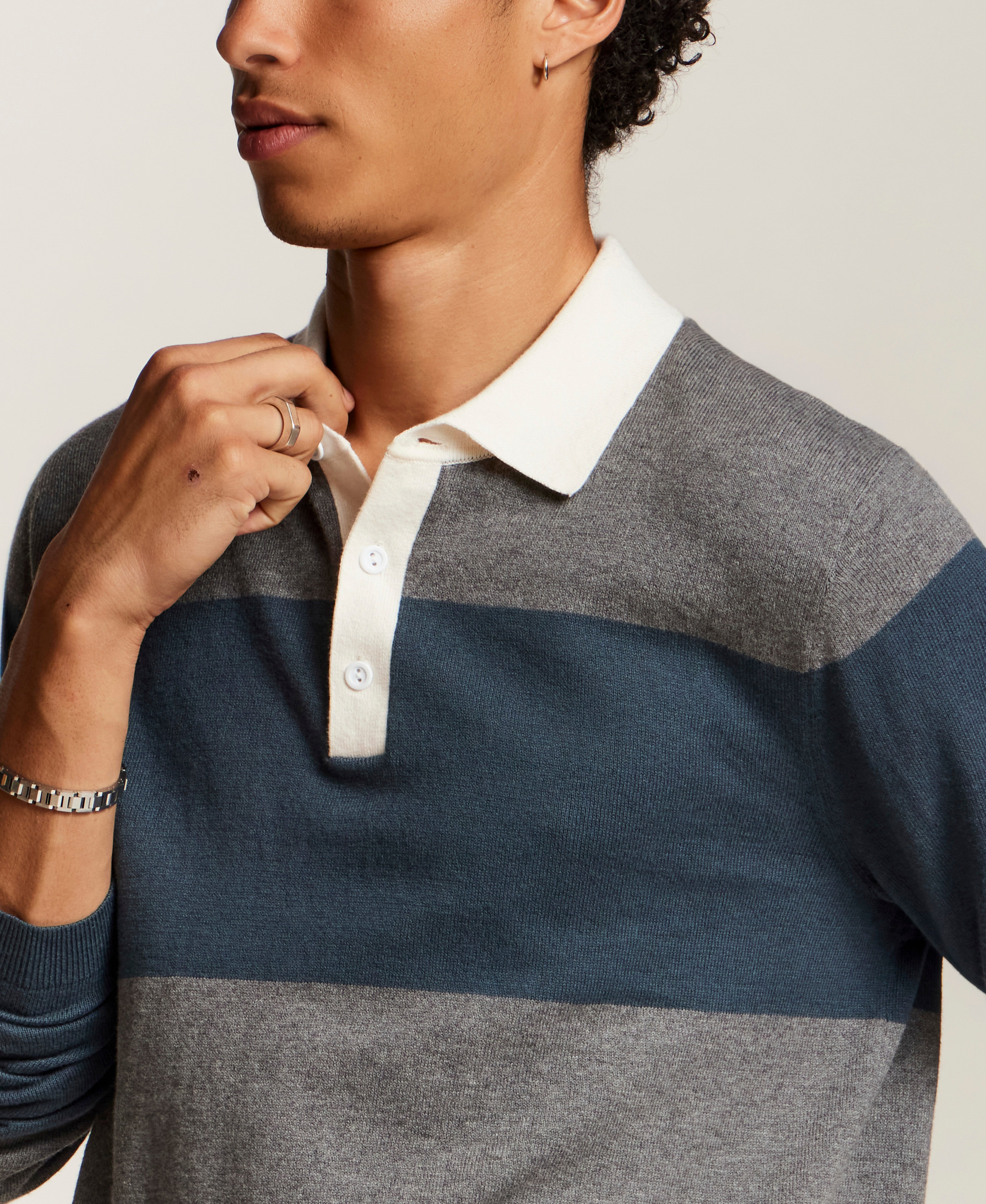 Cotton-Cashmere Rugby Sweater in Slate Blue