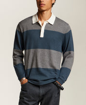 Cotton-Cashmere Rugby Sweater in Slate Blue