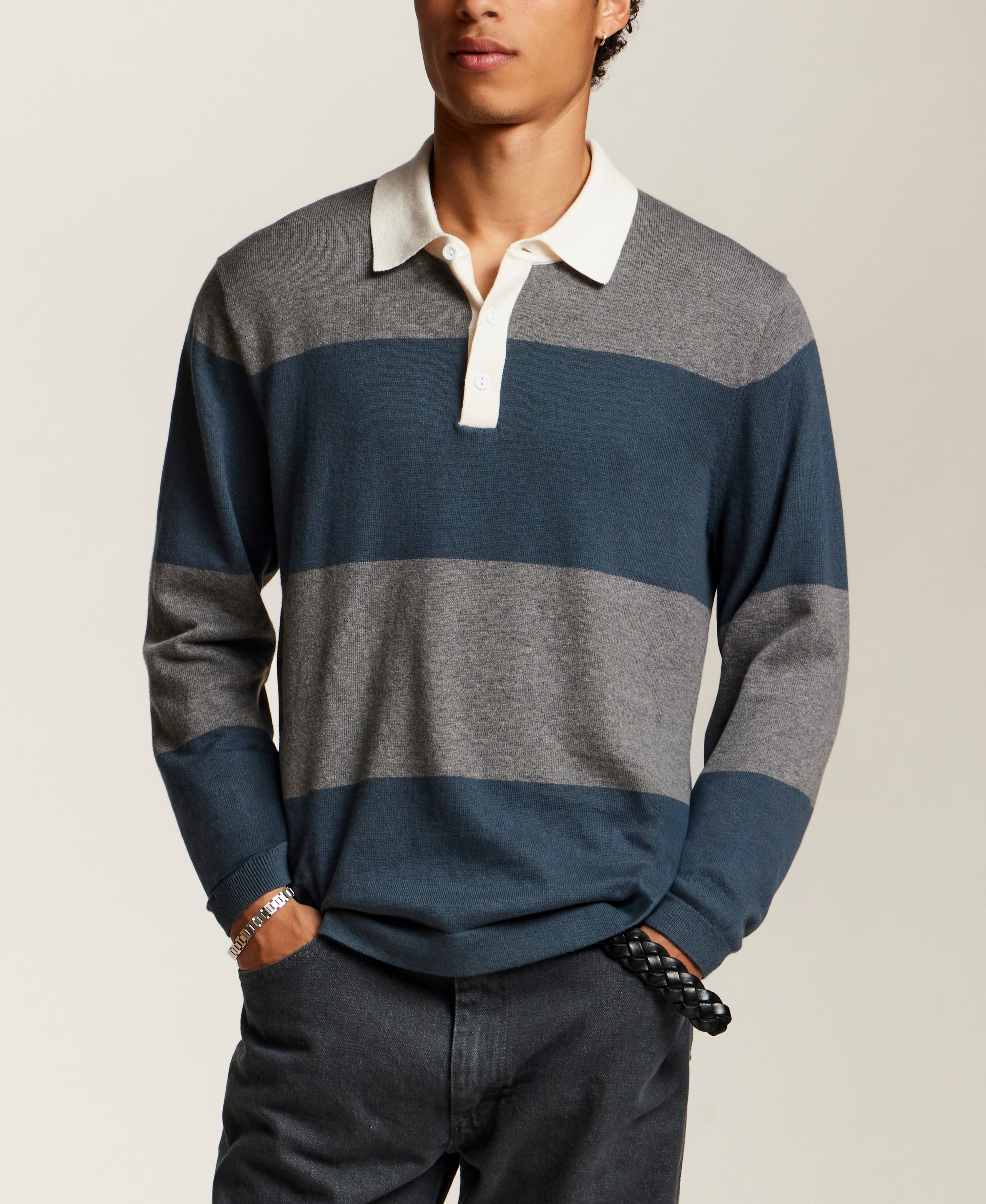 Cotton-Cashmere Rugby Sweater in Slate Blue