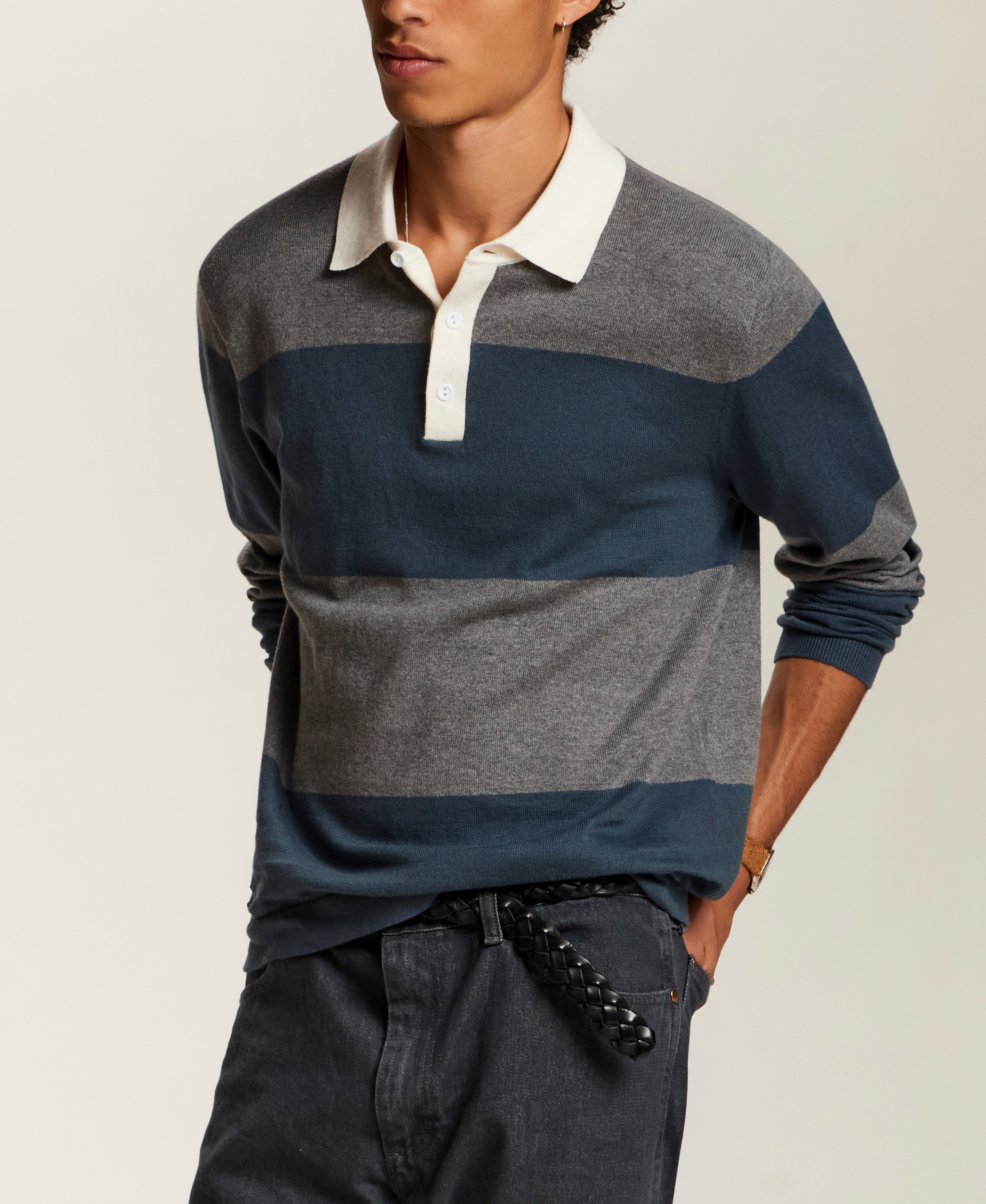 Cotton-Cashmere Rugby Sweater in Slate Blue