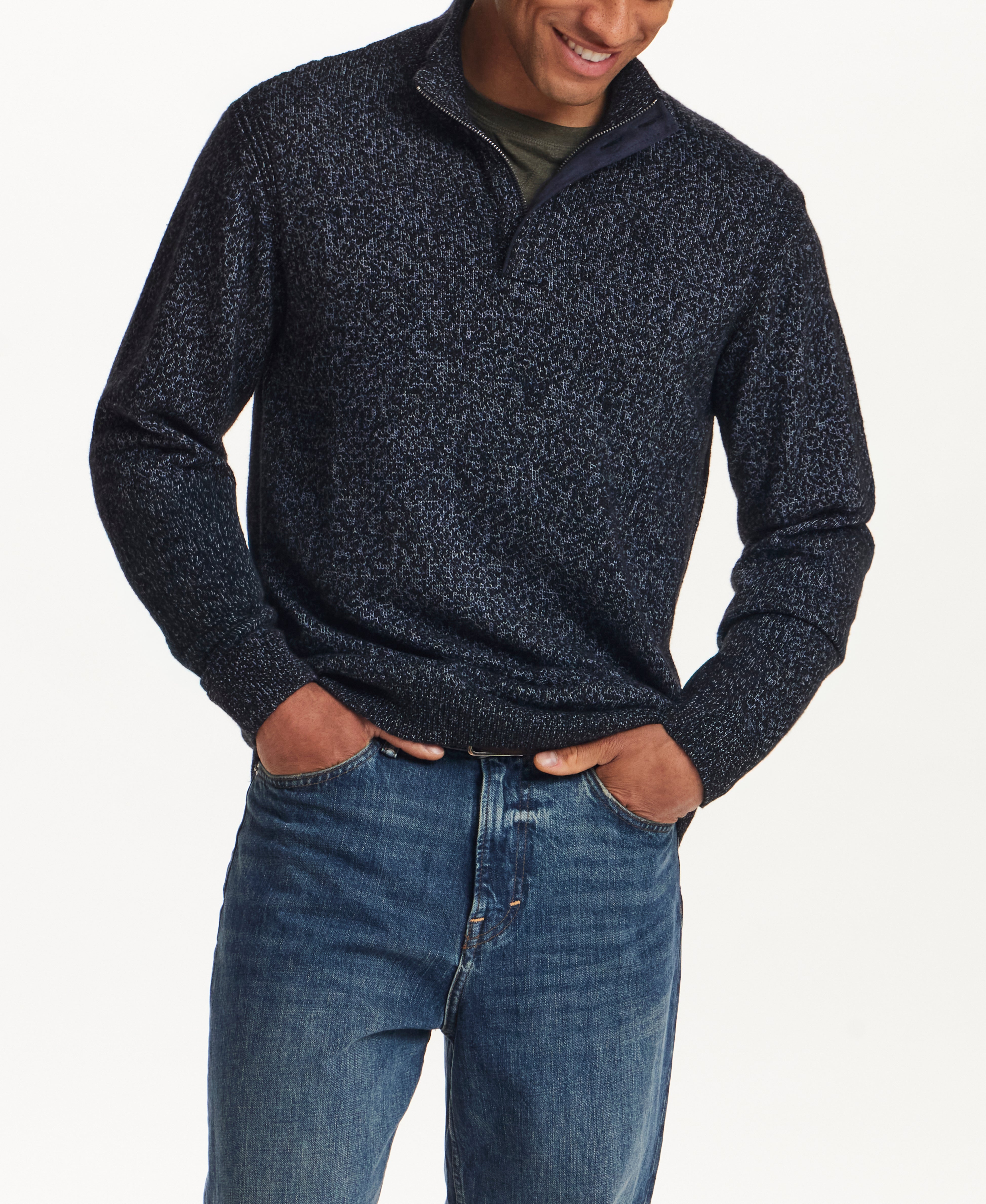 MIXY QUARTER ZIP WITH BUTTON MOCKNECK in NIGHT SEA (F2640929WV)